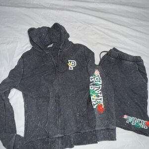 Victoria's Secret Pink Hoodie and Shorts Set - Black